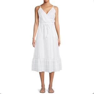 Time and Tru White Blue Pinstripe Ruffle Hem Wrap Tank Sundress NEW